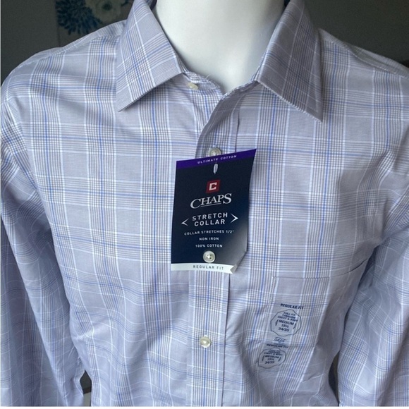 NWT Chaps Regular Fit Dress Shirt, Stretch collar, Non Iron, Size 15.5” 34/35 - Picture 2 of 15
